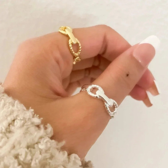 925 Sterling Silver Curb Chain Ring Chain Link Ring Stackable Minimalist Ring - Picture 7 of 9